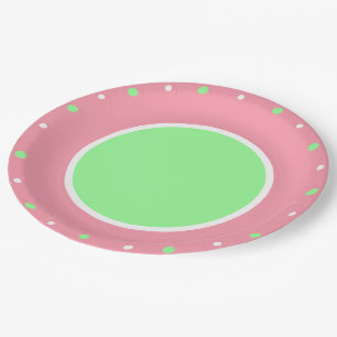 Pink Mint Green Geometric Polka Dots  Paper Plate