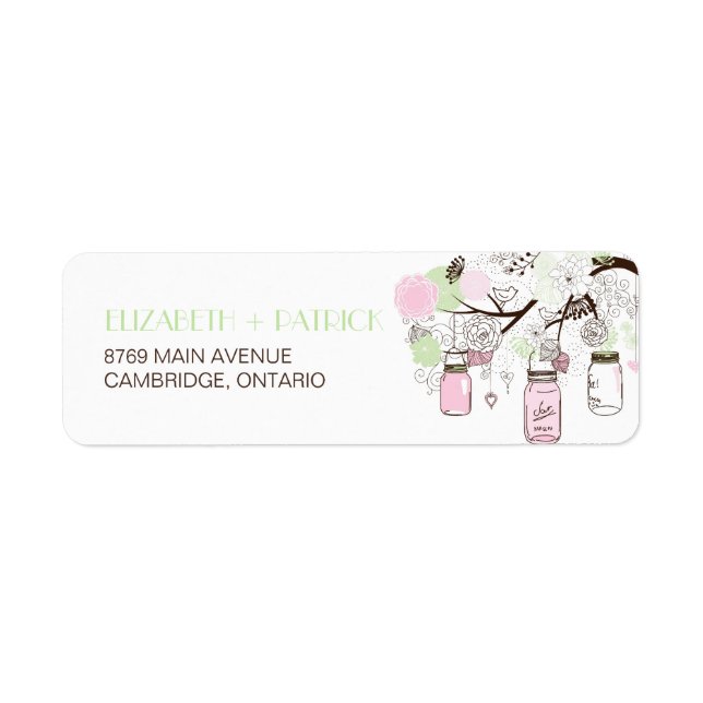 Pink & Mint Green Mason Jars Wedding Address Label (Front)