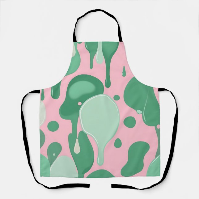 Pink Mint Green Melting Drip Pattern Abstract  Apron (Front)