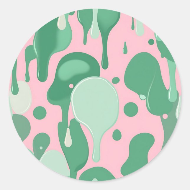 Pink Mint Green Melting Drip Pattern Abstract  Classic Round Sticker (Front)