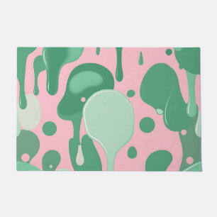 Pink Mint Green Melting Drip Pattern Abstract Doormat