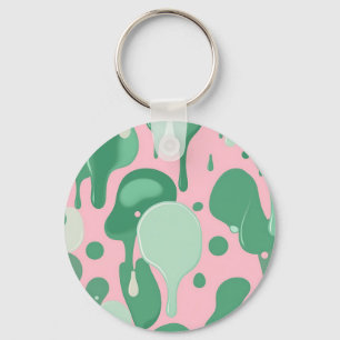 Pink Mint Green Melting Drip Pattern Abstract  Keychain