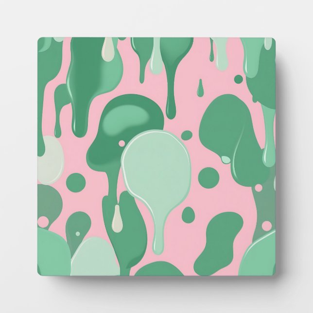 Pink Mint Green Melting Drip Pattern Abstract  Plaque (Front)