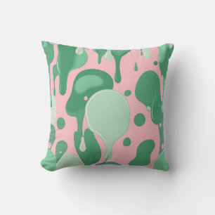 Pink Mint Green Melting Drip Pattern Abstract  Throw Pillow