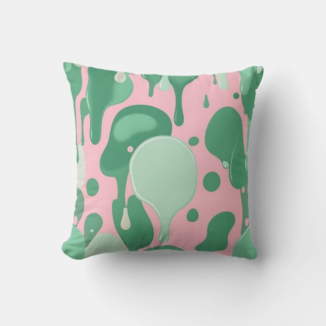 Pink Mint Green Melting Drip Pattern Abstract  Throw Pillow (Front)