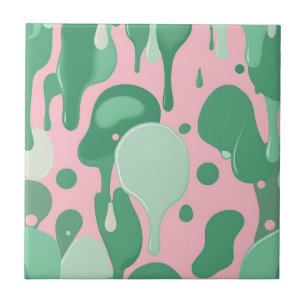 Pink Mint Green Melting Drip Pattern Abstract  Tile