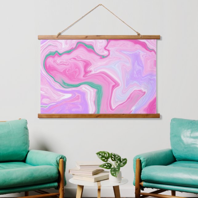 Pink, Mint Green, Purple, White Marble Hanging Tapestry (Living Room)