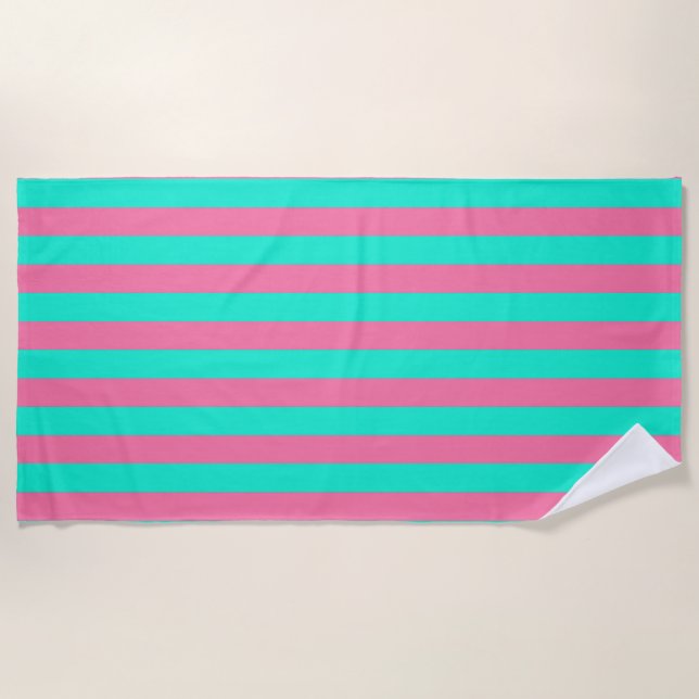 Pink Mint Green Stripes Design  Beach Towel (Front)
