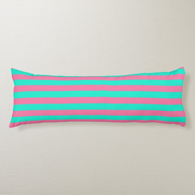 Pink Mint Green Stripes Design  Body Pillow (Front)