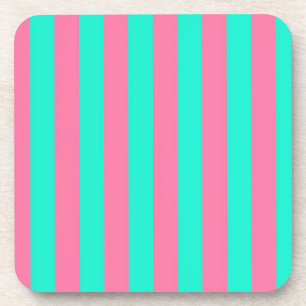 Pink Mint Green Stripes Design  Coaster