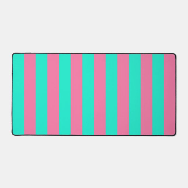 Pink Mint Green Stripes Design  Desk Mat (Front)