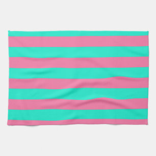 Pink Mint Green Stripes Design Kitchen Towel