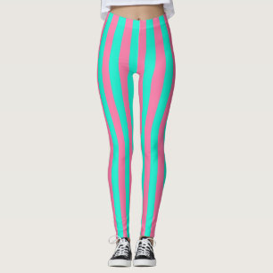 Pink Mint Green Stripes Design Leggings