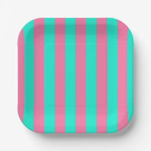 Pink Mint Green Stripes Design  Paper Plate
