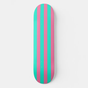 Pink Mint Green Stripes Design  Skateboard