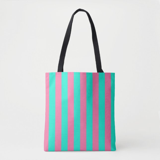 Pink Mint Green Stripes Design  Tote Bag (Front)
