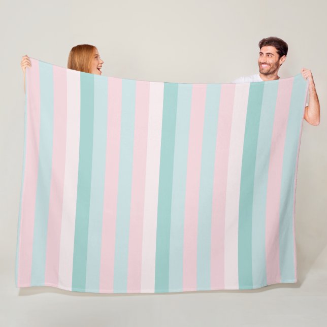 Pink Mint Green Stripes Modern Decorative Template Fleece Blanket (In Situ)