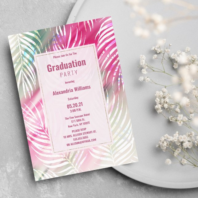 Pink mint green white watercolor floral Graduation Invitation (Pink mint green white watercolor floral Graduation )