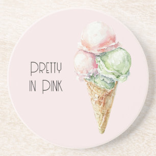 Pink Mint Ice Cream Cone Coaster