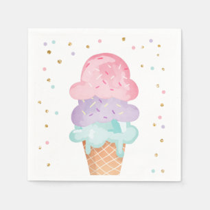 Pink Mint Ice Cream Cone Confetti Paper Napkins