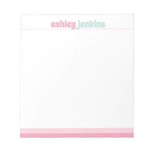 Pink & Mint Modern Name Minimalist Notepad