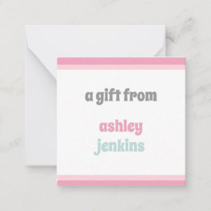 Pink & Mint Modern Name Square Gift Tag Card