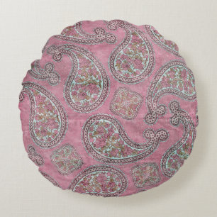 PINK MINT PAISLEY ROUND PILLOW