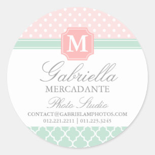 Pink Mint Polka Dots Moroccan Business Custom Classic Round Sticker