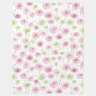 Pink Mint Ranunculus Flowers Fleece Blanket