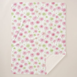 Pink Mint Ranunculus Flowers Sherpa Blanket