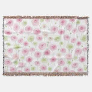 Pink Mint Ranunculus Flowers Throw Blanket