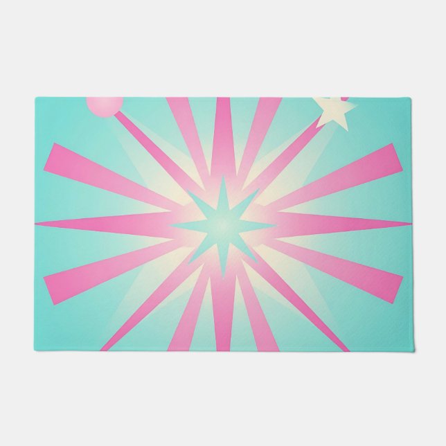 Pink Mint Retro Starburst Glow Doormat (Front)