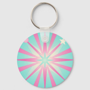 Pink Mint Retro Starburst Glow Keychain