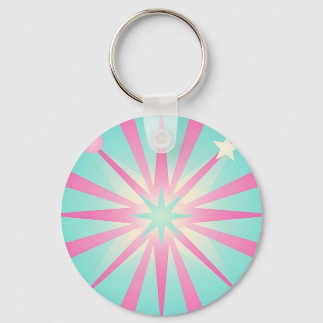 Pink Mint Retro Starburst Glow Keychain (Front)