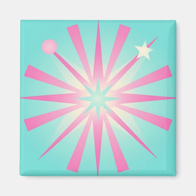 Pink Mint Retro Starburst Glow Magnet (Front)