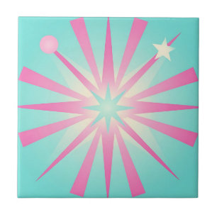 Pink Mint Retro Starburst Glow Tile
