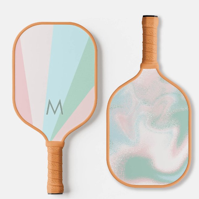 Pink Mint Sorbet Teal Monogram Modern Personalized Pickleball Paddle (personalized pickleball paddle monogram pink blush tan teal mint green custom sports gift for her)