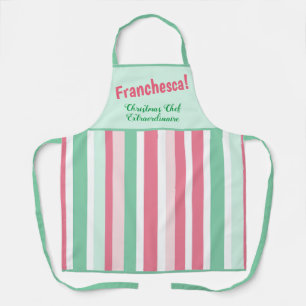 Pink Mint Stripes Christmas Apron