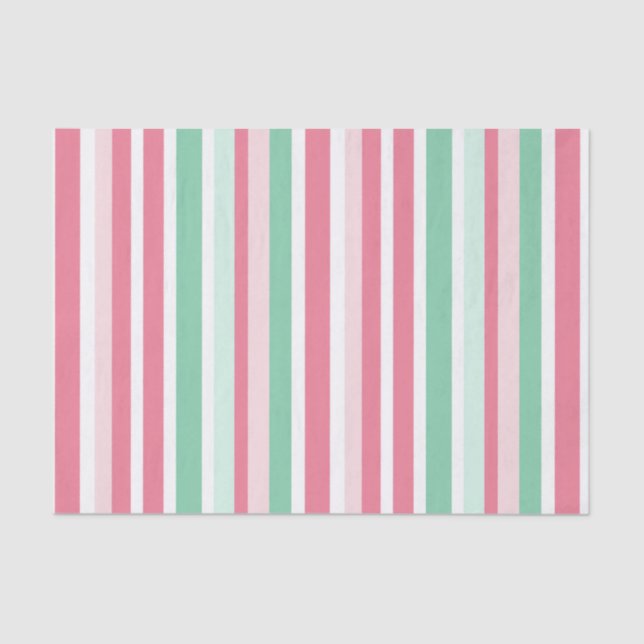 Pink Mint Stripes Christmas  Tissue Paper (Front)