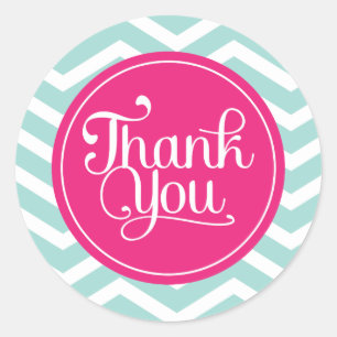 Pink Mint Teal Thank You Chevrons Classic Round Sticker