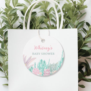 Pink & Mint Watercolor Succulents Baby Girl Shower Favour Tags