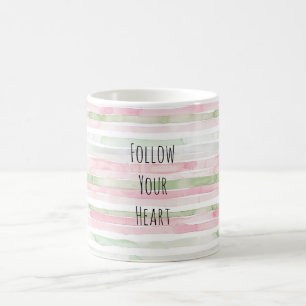 Pink Mint White Stripes Coffee Mug