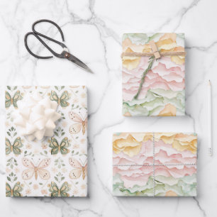 Pink Mint Yellow Piñata Butterflies Birthday Wrapping Paper Sheet