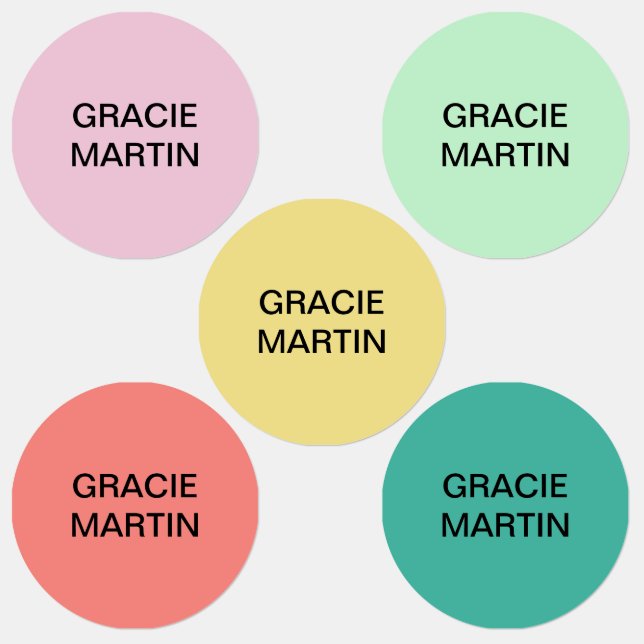 Pink Mint Yellow Teal Coral Round Adhesive Name  (Group)