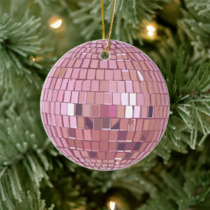 Pink Mirror Ball Ceramic Ornament