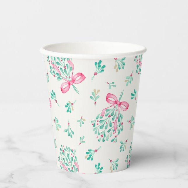 Pink Mistletoe Baby Shower Paper Cups (Front)