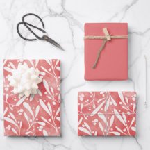 Pink Mistletoe Gift Wrap Flat Sheet Set of 3