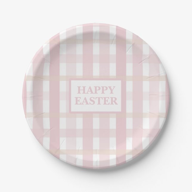 Pink Mix Plaid Paper Plate (Front)