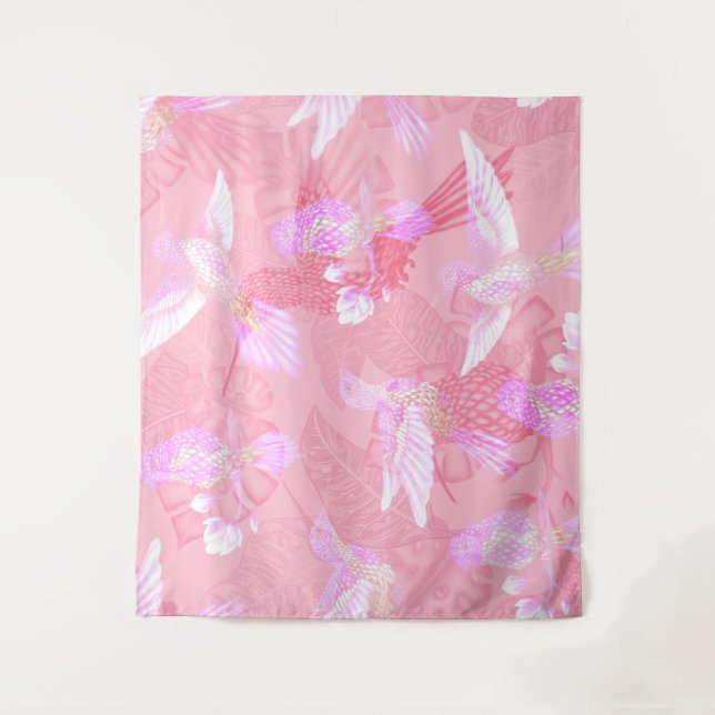 Pink Mockingbird Chinoiserie Pattern Tapestry (Front)