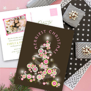 Pink Mod Circles Glowing Abstract Christmas Tree Holiday Postcard